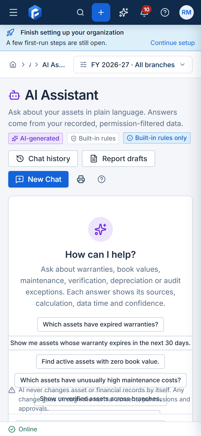AI Assistant on a phone with suggested questions
