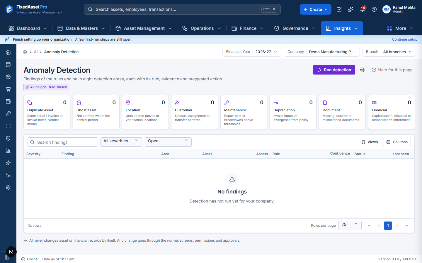 Web app Anomaly Detection with detection areas and findings
